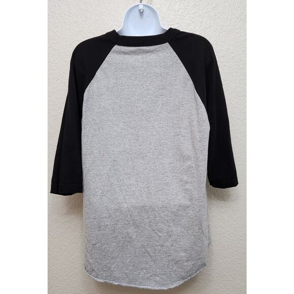 Alstyle Black Gray Cali Graphic Print T Shirt Large 3/4 Raglan Sleeves Soft - Picture 3 of 5